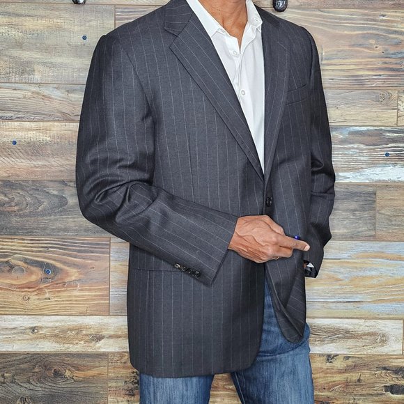 Hickey Freeman Loro Piana Wool Charcoal Gray Striped Blazer Sport Jacket 44R - Picture 3 of 11